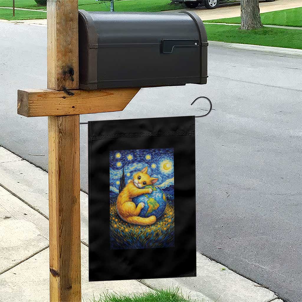 Earth Day Garden Flag Starry Night Cat Hugging Earth TS12 Print Your Wear