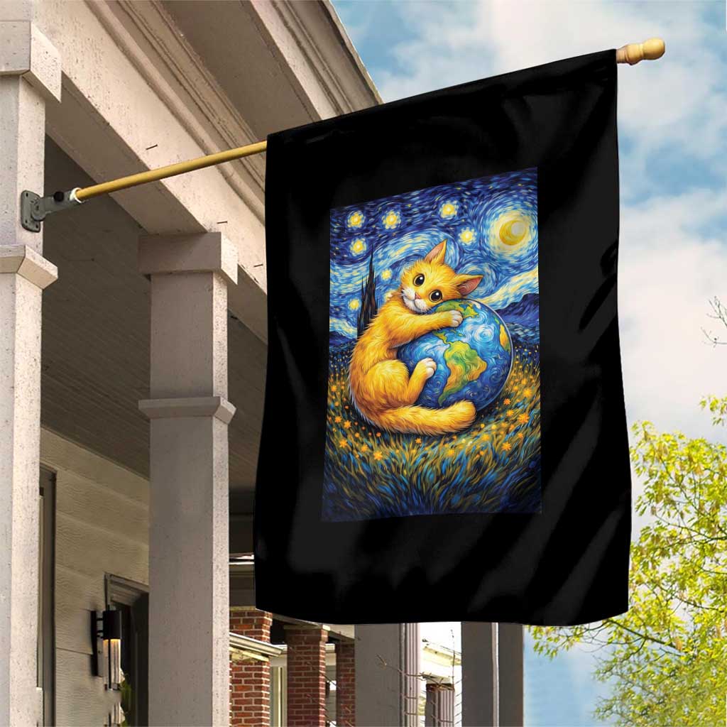 Earth Day Garden Flag Starry Night Cat Hugging Earth TS12 Print Your Wear