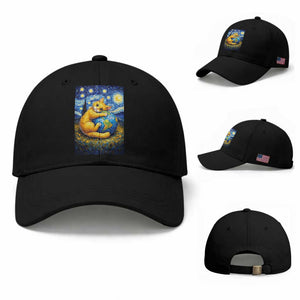 Earth Day Baseball Cap Starry Night Cat Hugging Earth TS12 Baseball Cap Universal Fit Black Print Your Wear