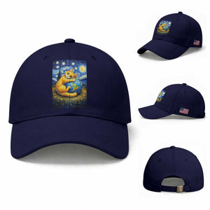 Earth Day Baseball Cap Starry Night Cat Hugging Earth TS12 Baseball Cap Universal Fit Dark Blue Print Your Wear