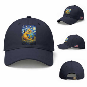 Earth Day Baseball Cap Starry Night Cat Hugging Earth TS12 Baseball Cap Universal Fit Navy Print Your Wear