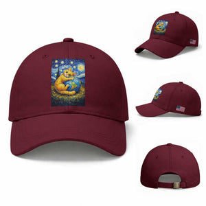 Earth Day Baseball Cap Starry Night Cat Hugging Earth TS12 Baseball Cap Universal Fit Maroon Print Your Wear