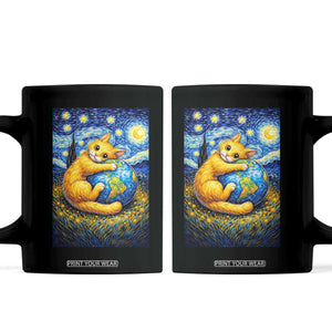 Earth Day Coffee Mug Starry Night Cat Hugging Earth TS12 Black Print Your Wear
