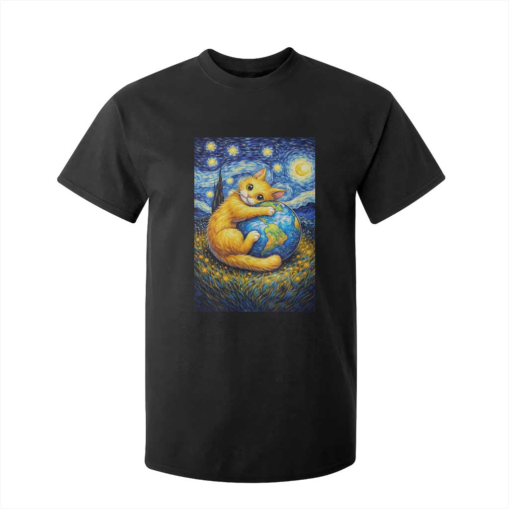 Earth Day T Shirt For Kid Starry Night Cat Hugging Earth TS12 Black Print Your Wear