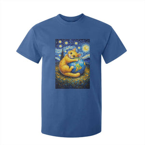 Earth Day T Shirt For Kid Starry Night Cat Hugging Earth TS12 Royal Blue Print Your Wear