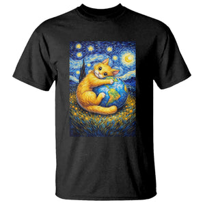 Earth Day T Shirt Starry Night Cat Hugging Earth TS12 Black Print Your Wear