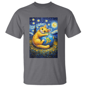 Earth Day T Shirt Starry Night Cat Hugging Earth TS12 Charcoal Print Your Wear