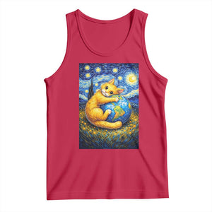 Earth Day Tank Top Starry Night Cat Hugging Earth TS12 Red Print Your Wear