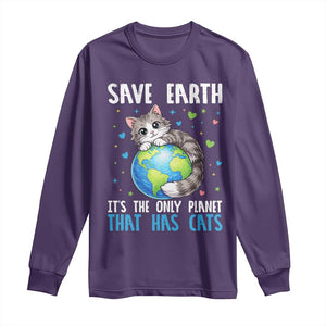 Earth Day Long Sleeve Shirt Save Earth Its The Only Planet With Cats TS12 Purple Print Your Wear