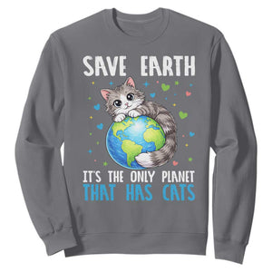 Earth Day Sweatshirt Save Earth Its The Only Planet With Cats TS12 Charcoal Print Your Wear