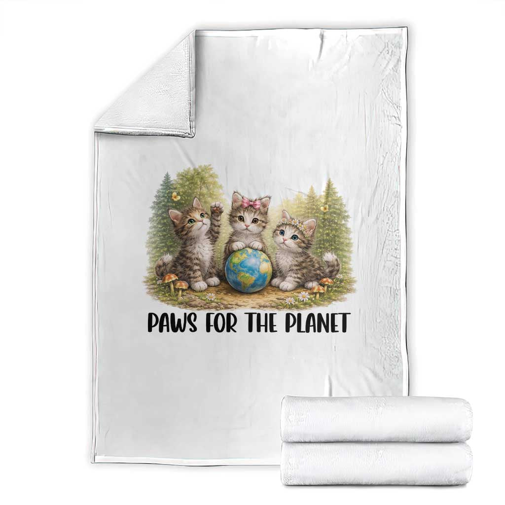 Earth Day Cat Lover Throw Blanket Paws For The Planet TS12 White Print Your Wear