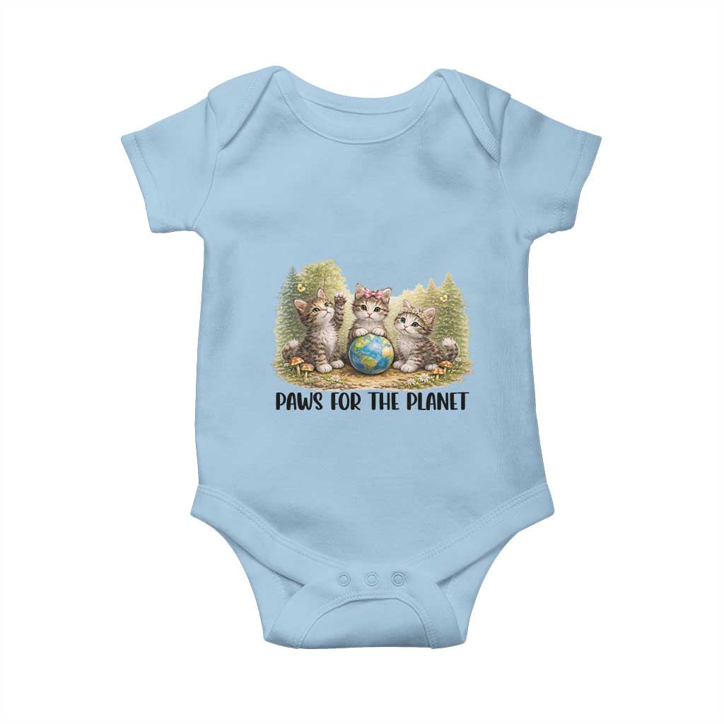 Earth Day Cat Lover Baby Onesie Paws For The Planet TS12 Light Blue Print Your Wear