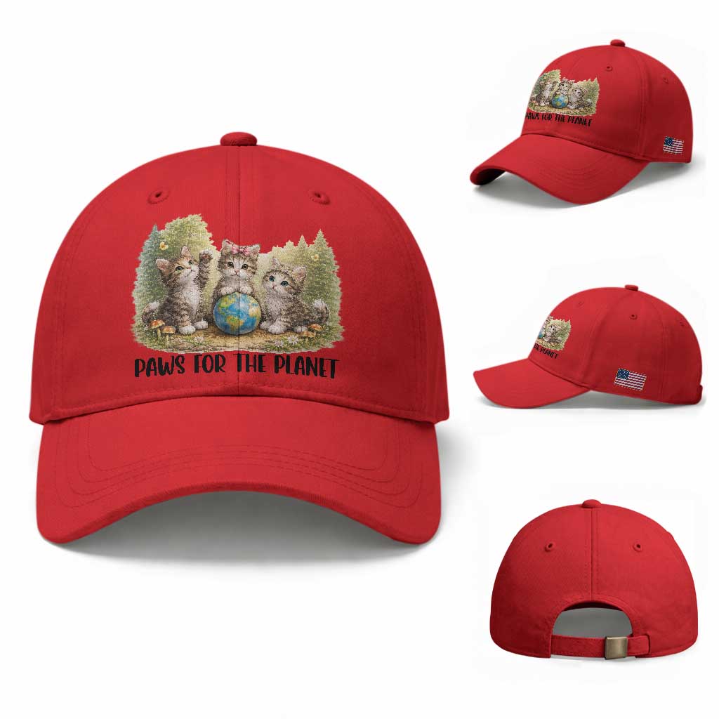 Earth Day Cat Lover Baseball Cap Paws For The Planet TS12 Baseball Cap Universal Fit Red Print Your Wear