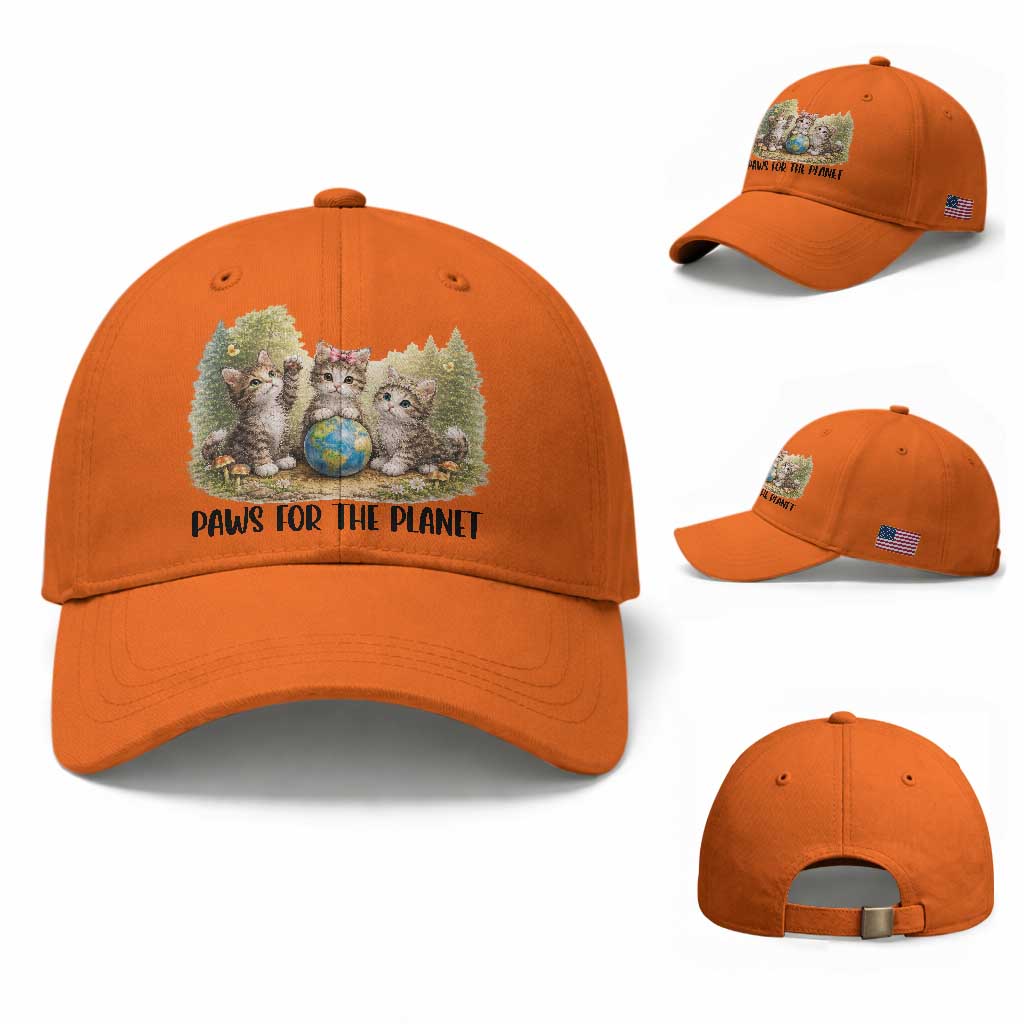 Earth Day Cat Lover Baseball Cap Paws For The Planet TS12 Baseball Cap Universal Fit Orange Print Your Wear