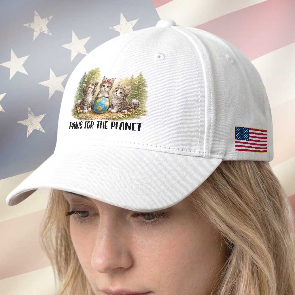 Earth Day Cat Lover Baseball Cap Paws For The Planet TS12 Print Your Wear