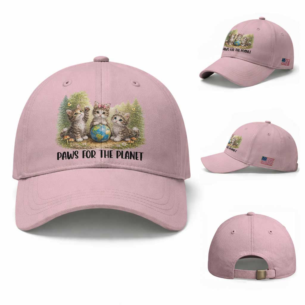 Earth Day Cat Lover Baseball Cap Paws For The Planet TS12 Baseball Cap Universal Fit Light Pink Print Your Wear