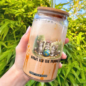 Earth Day Cat Lover Glass Can Paws For The Planet TS12 White Print Your Wear