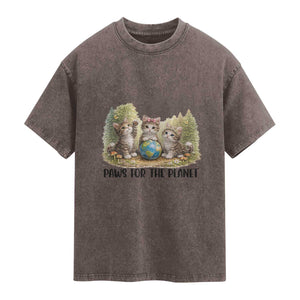 Earth Day Cat Lover Washed Cotton T-Shirt Paws For The Planet