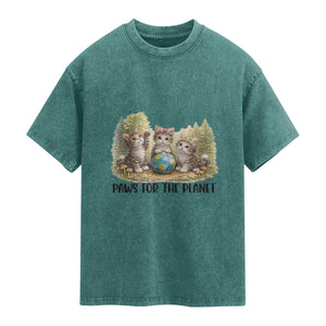 Earth Day Cat Lover Washed Cotton T-Shirt Paws For The Planet