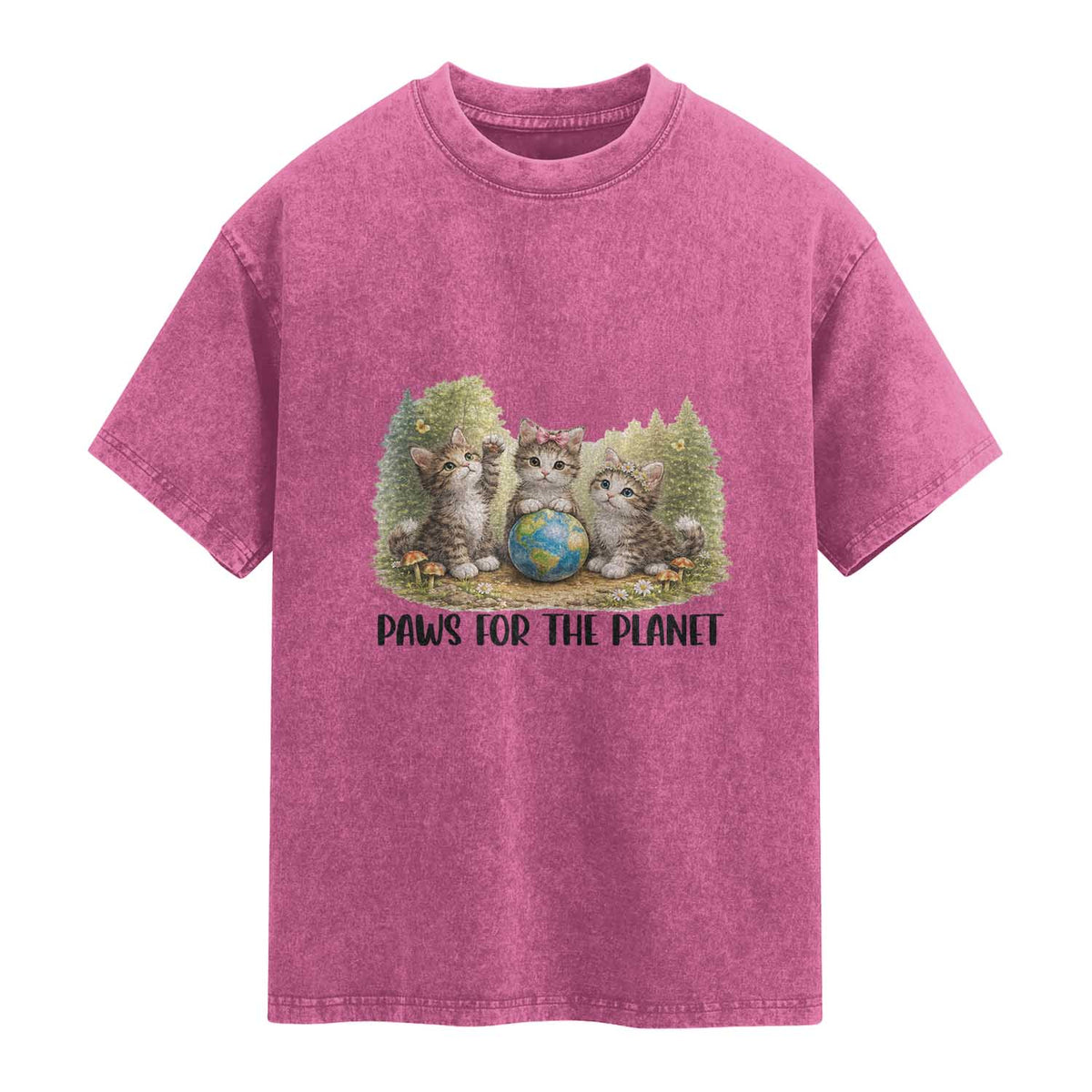 Earth Day Cat Lover Washed Cotton T-Shirt Paws For The Planet