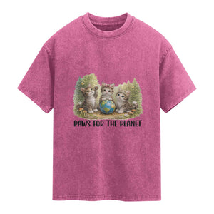 Earth Day Cat Lover Washed Cotton T-Shirt Paws For The Planet
