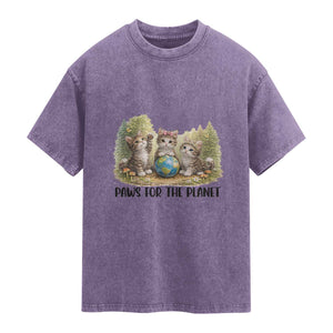 Earth Day Cat Lover Washed Cotton T-Shirt Paws For The Planet