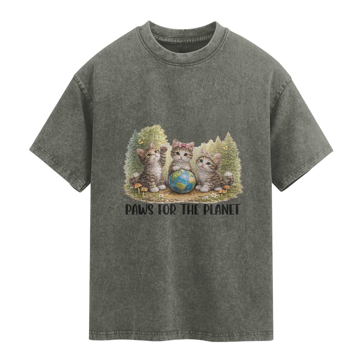 Earth Day Cat Lover Washed Cotton T-Shirt Paws For The Planet