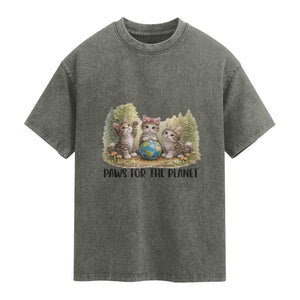 Earth Day Cat Lover Washed Cotton T-Shirt Paws For The Planet