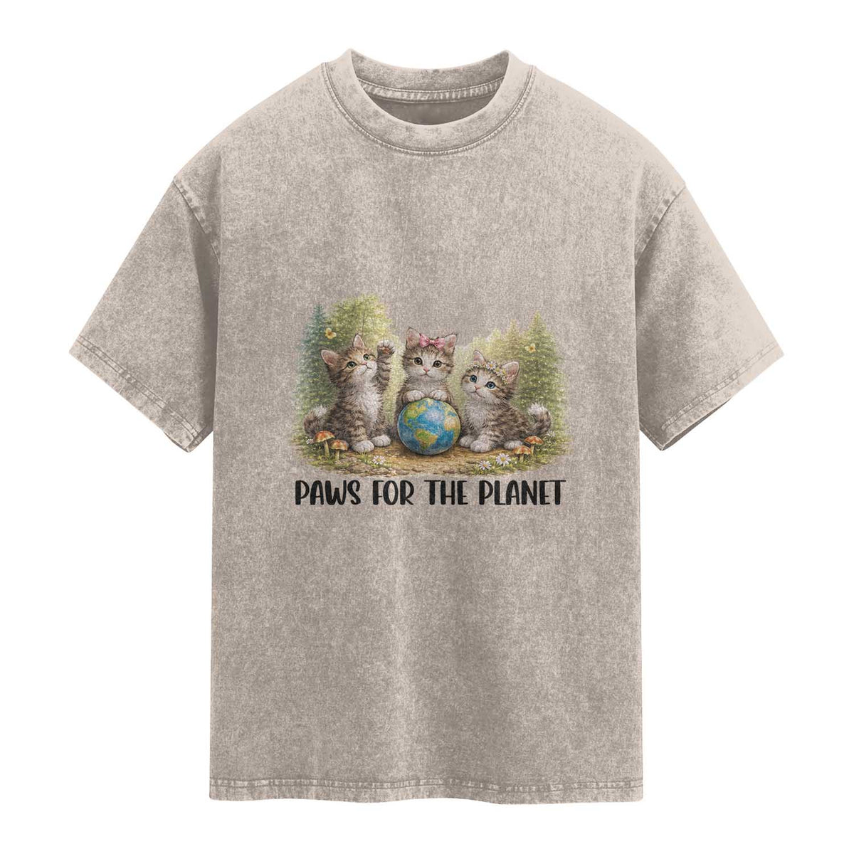 Earth Day Cat Lover Washed Cotton T-Shirt Paws For The Planet