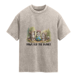 Earth Day Cat Lover Washed Cotton T-Shirt Paws For The Planet
