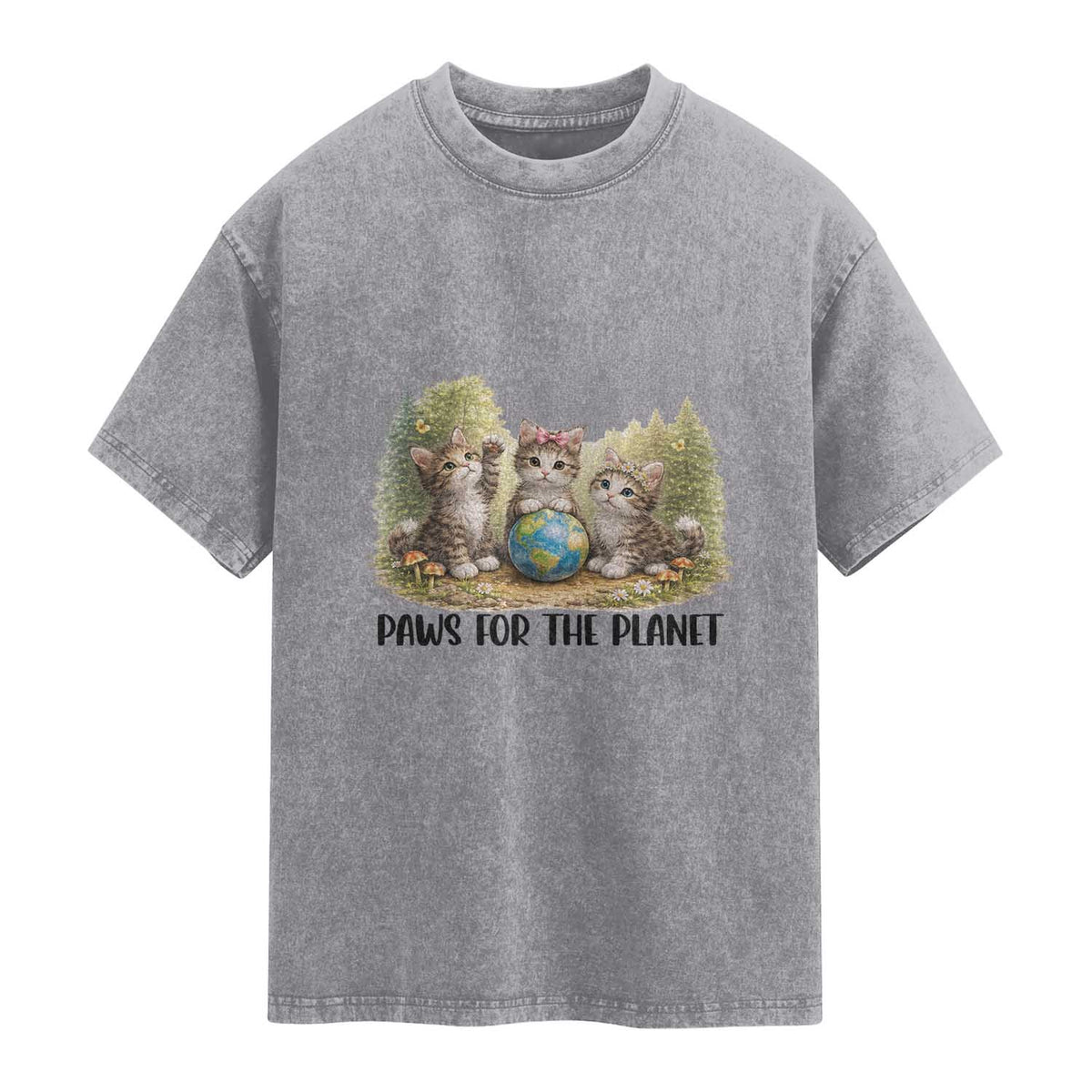 Earth Day Cat Lover Washed Cotton T-Shirt Paws For The Planet