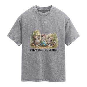Earth Day Cat Lover Washed Cotton T-Shirt Paws For The Planet