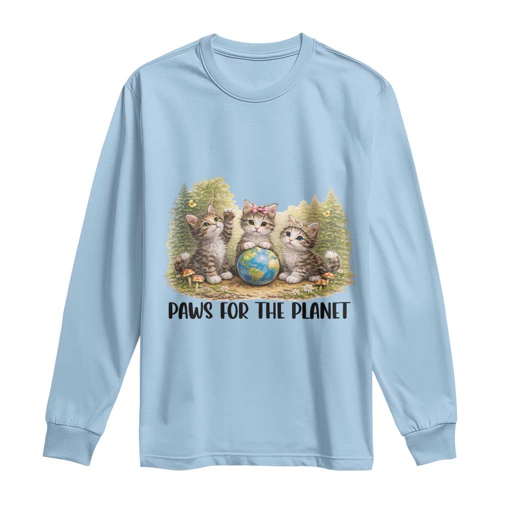 Earth Day Cat Lover Long Sleeve Shirt Paws For The Planet TS12 Light Blue Print Your Wear