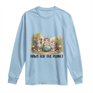 Earth Day Cat Lover Long Sleeve Shirt Paws For The Planet TS12 Light Blue Print Your Wear