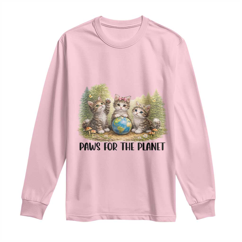 Earth Day Cat Lover Long Sleeve Shirt Paws For The Planet TS12 Light Pink Print Your Wear
