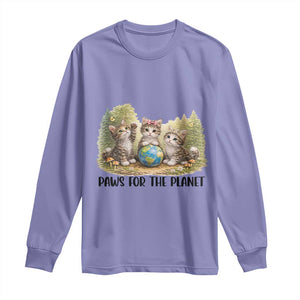 Earth Day Cat Lover Long Sleeve Shirt Paws For The Planet TS12 Violet Print Your Wear