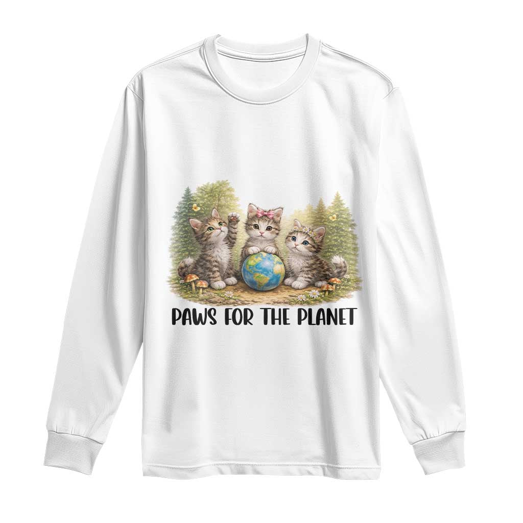 Earth Day Cat Lover Long Sleeve Shirt Paws For The Planet TS12 White Print Your Wear
