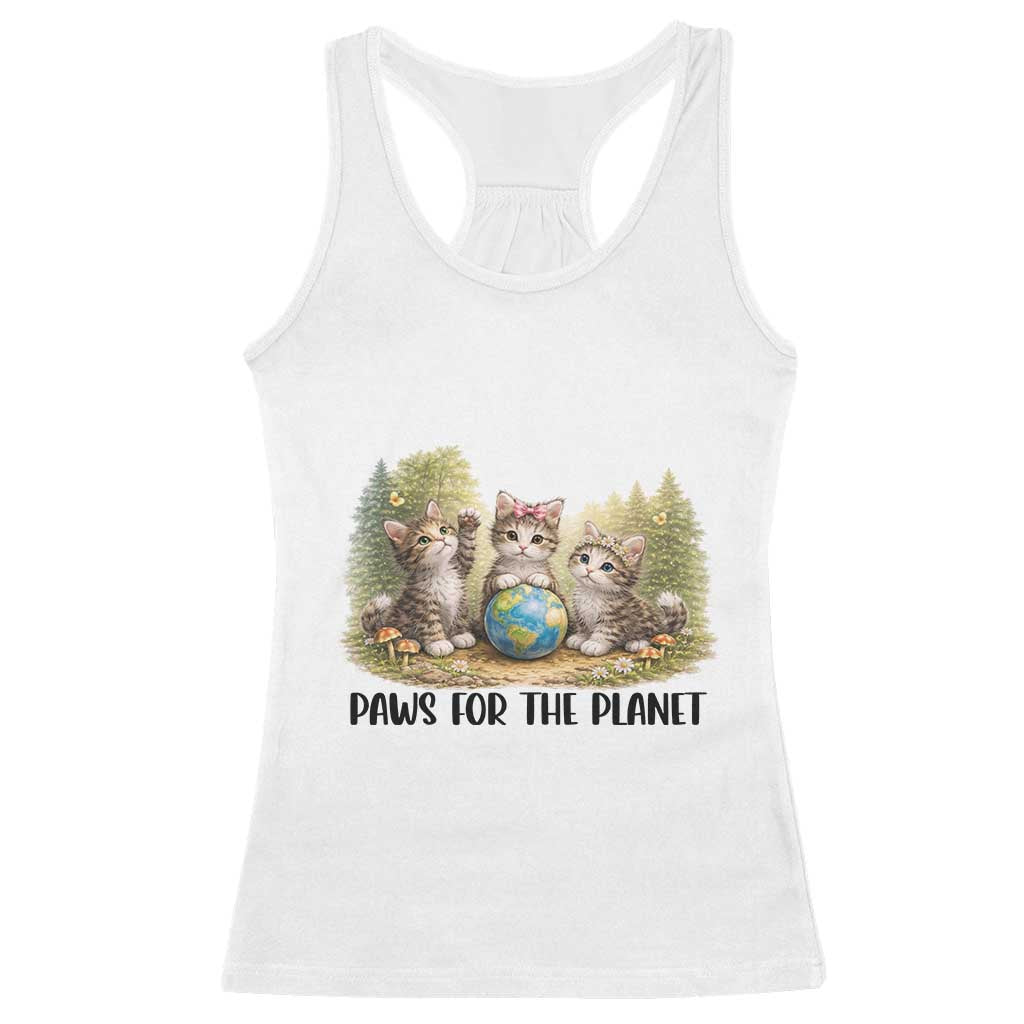 Earth Day Cat Lover Racerback Tank Top Paws For The Planet TS12 White Print Your Wear