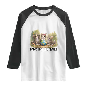 Earth Day Cat Lover Raglan Shirt Paws For The Planet TS12 White Black Print Your Wear
