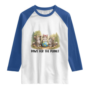 Earth Day Cat Lover Raglan Shirt Paws For The Planet TS12 White Royal Print Your Wear