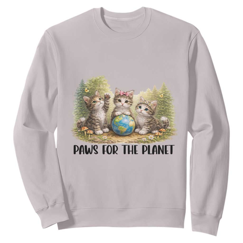 Earth Day Cat Lover Sweatshirt Paws For The Planet TS12 Ice Gray Print Your Wear