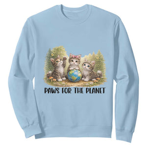 Earth Day Cat Lover Sweatshirt Paws For The Planet TS12 Light Blue Print Your Wear