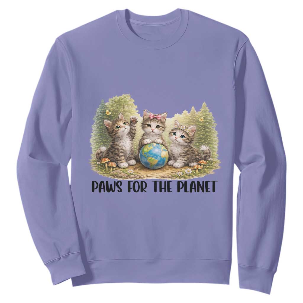 Earth Day Cat Lover Sweatshirt Paws For The Planet TS12 Violet Print Your Wear