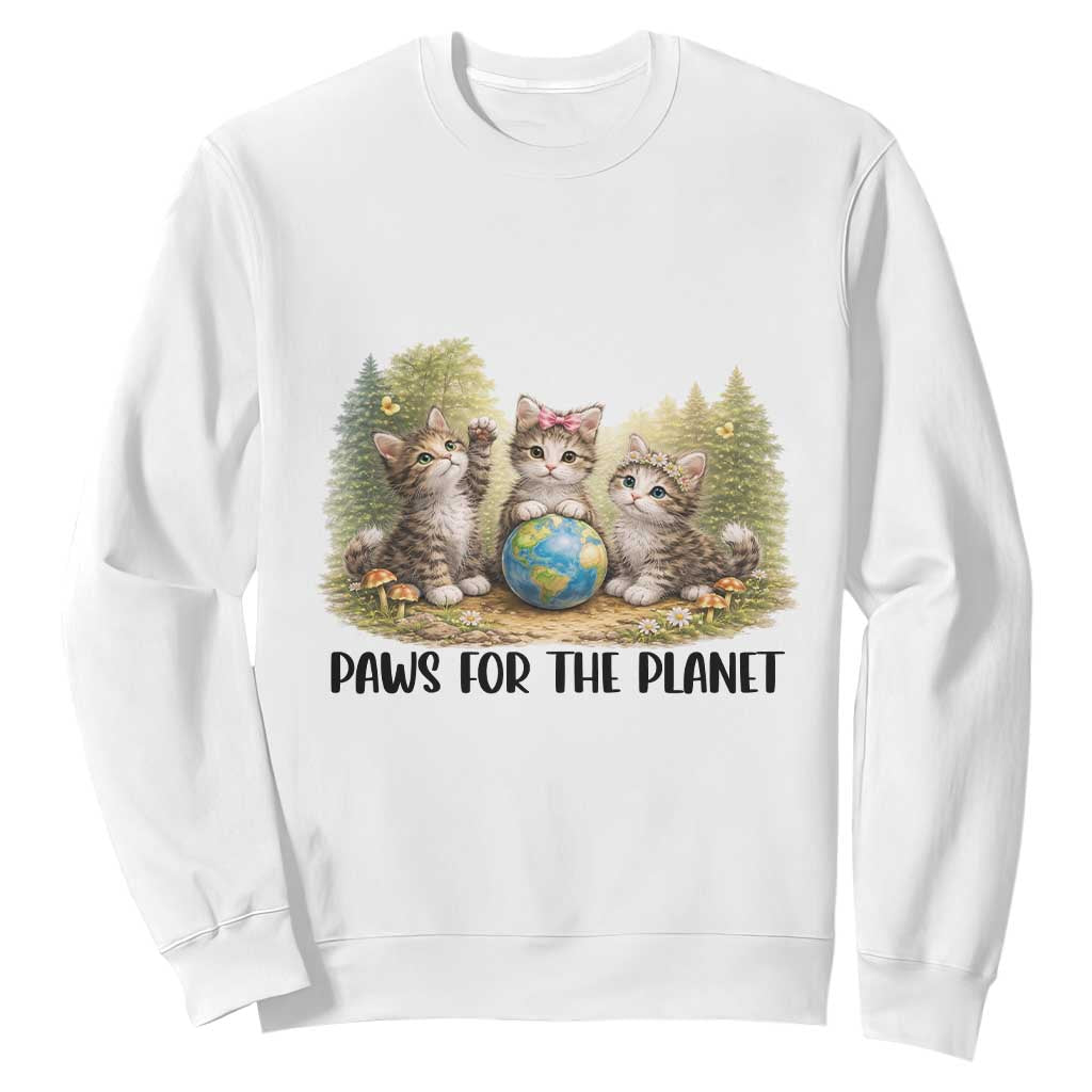 Earth Day Cat Lover Sweatshirt Paws For The Planet TS12 White Print Your Wear