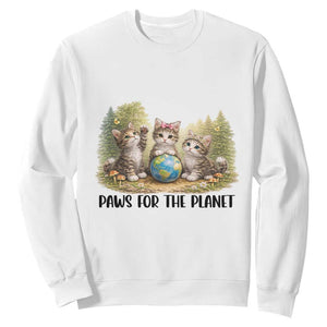 Earth Day Cat Lover Sweatshirt Paws For The Planet TS12 White Print Your Wear