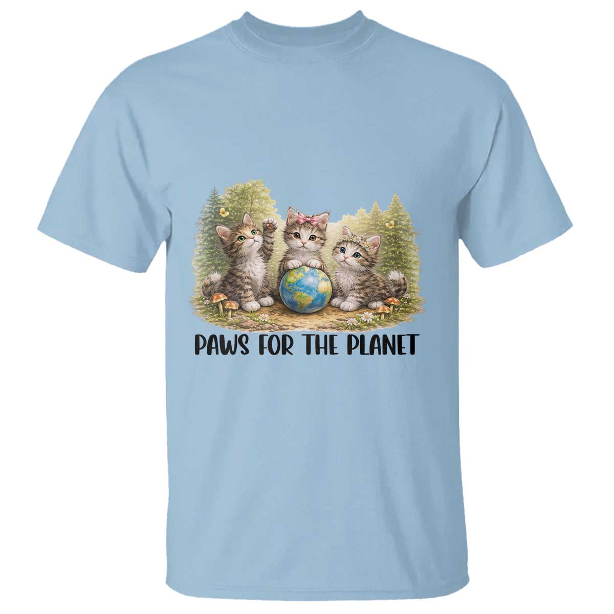 Earth Day Cat Lover T Shirt Paws For The Planet TS12 Light Blue Print Your Wear