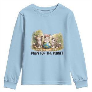 Earth Day Cat Lover Youth Sweatshirt Paws For The Planet TS12 Light Blue Print Your Wear