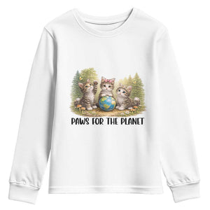 Earth Day Cat Lover Youth Sweatshirt Paws For The Planet TS12 White Print Your Wear