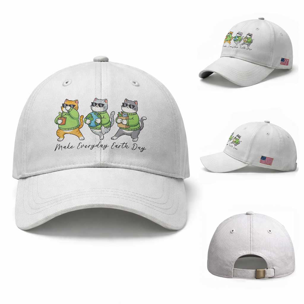 Make Everyday Earth Day Baseball Cap Eco Friendly Cat Lover TS12 Baseball Cap Universal Fit White Print Your Wear