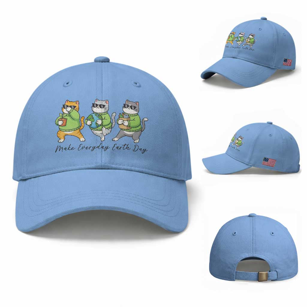Make Everyday Earth Day Baseball Cap Eco Friendly Cat Lover TS12 Baseball Cap Universal Fit Light Blue Print Your Wear